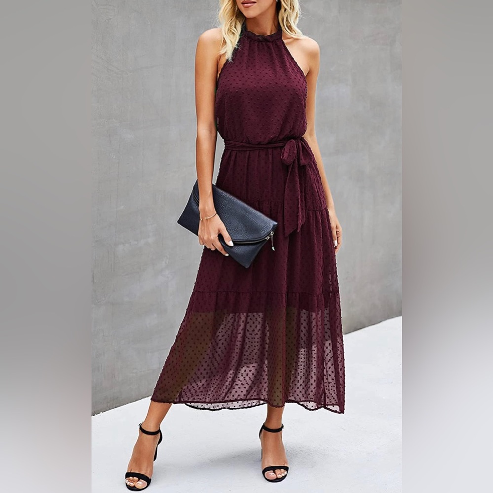 Wine halter maxi dress